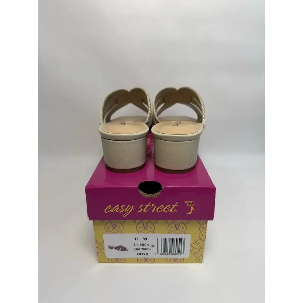 Easy Street Women’s Onyx Beige Woven Heeled Slide Sandals US 11W 31-8904 New